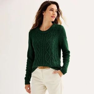 Croft & Borrow Women’s Small Cable Knit Sweater Dark Green